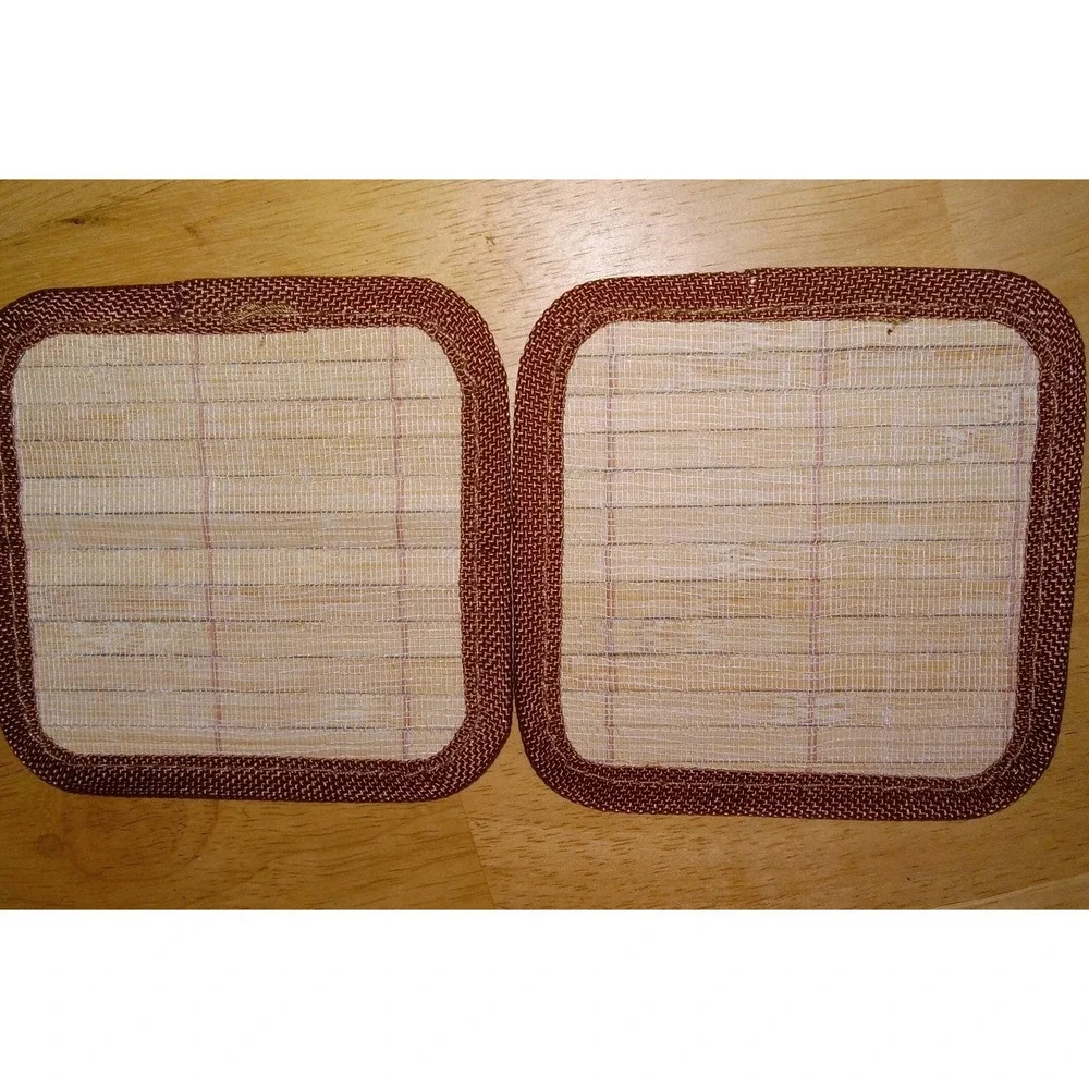 6 Pc‎ Hawaiian Japanese Asian Bamboo Art Floral Coaster Set